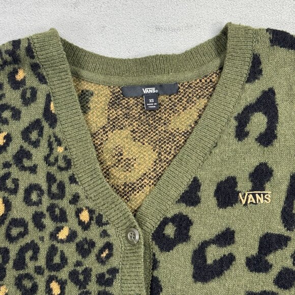 Vans Mix Match Relax Cardigan Leopard Floral Crop Sweater Oversized Preppy Green - Picture 5 of 10
